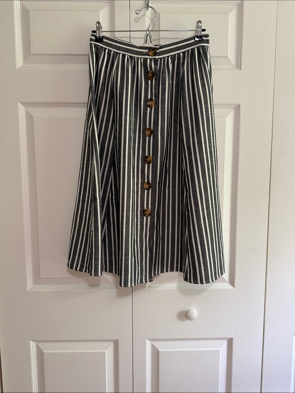 miami Black and White Striped A-Line Button-Front Skirt